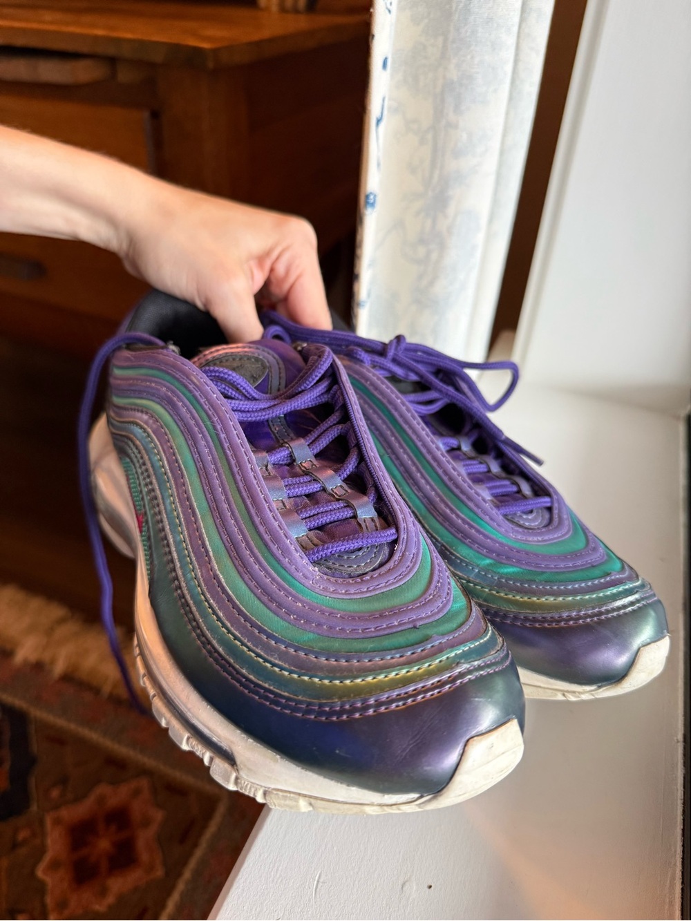 Nike Air Max ‘97 Purple and Green Iridescent Sneakers